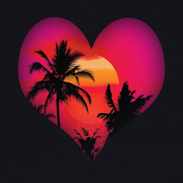 Tropical Island Beach Sunset Heart by XanderWitch Creative